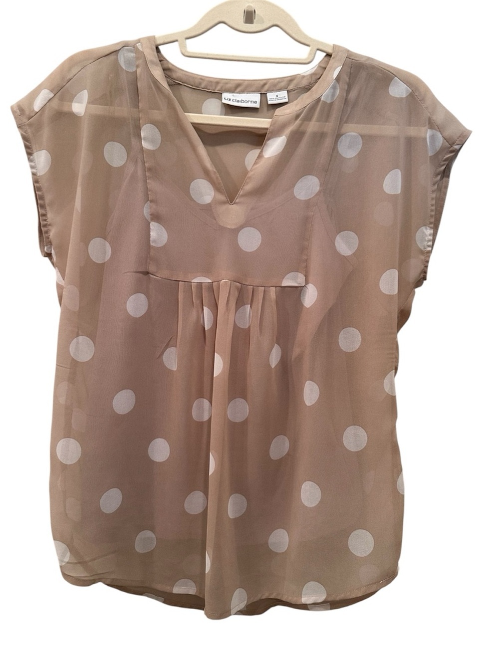 Liz Claiborne Polka Dot Sheer V Neck Blouse with Tank Lightweight Top Sz S